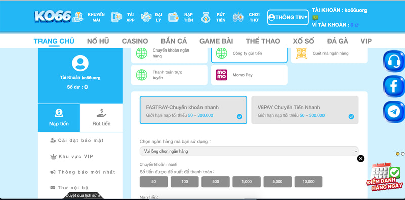 Những điều cần lưu ý khi nạp tiền tại Ko66